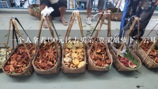 1个人拿着100元钱去买菜,要买胡萝卜、云耳、盐共10